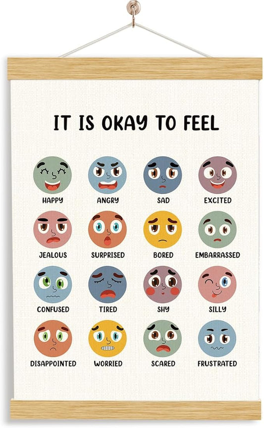 YGSDZY It's Okay To Feel, Boho Classroom Decor, Wood Poster Hanger, Feelings Chart Poster, School Psychology, Mental Health Posters, Classroom Posters, Homeschool Decor