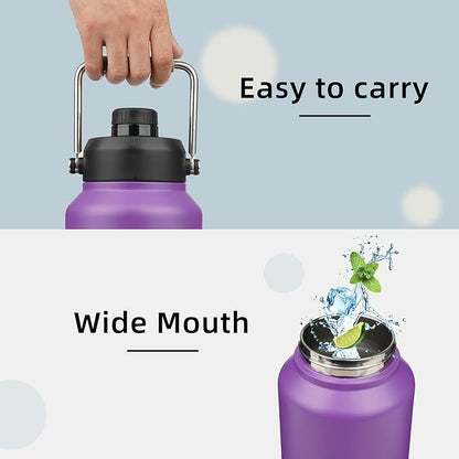 Jug with Handle,87 oz Insulated Water Bottle with Carrying Pouch, Double Wall Vacuum Stainless Steel Metal Bottle,Purple