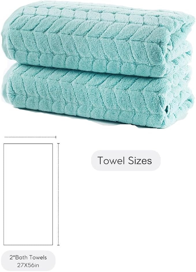 BAGNO MILANO Turkish Bath Towels, Soft Plush Jacquard Luxury Bath Towels, Quick Dry Towel Set (Aqua Green, 2 pcs Bath Towel Set)