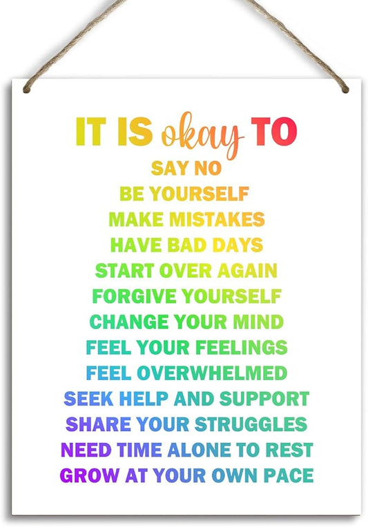 Mental Health Therapy Office Wooden Hanging Wall Decor Positive Energy Wood Sign Positive Affirmations Wood Wall Decor Office School Classroom Nursery Homes chool Decor Therapist Gifts 8''X10'' (DH84)