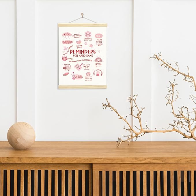 YGSDZY Reminders For Hard Days, Pink Mental Health Office Decor, Wood Poster Hanger, Pink Therapy Poster, Girls Room Decor, Playroom Decoration, Boho Sun Decoration, School Psychology