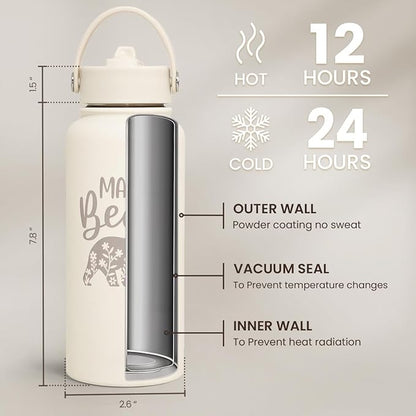 SANDJEST Mom Water Bottle, Mama Bear Bottles 32oz Stainless Steel Insulated with Lid, Mom Gifts from Daughter Son, Gifts for Mother's Day Christmas Birthday