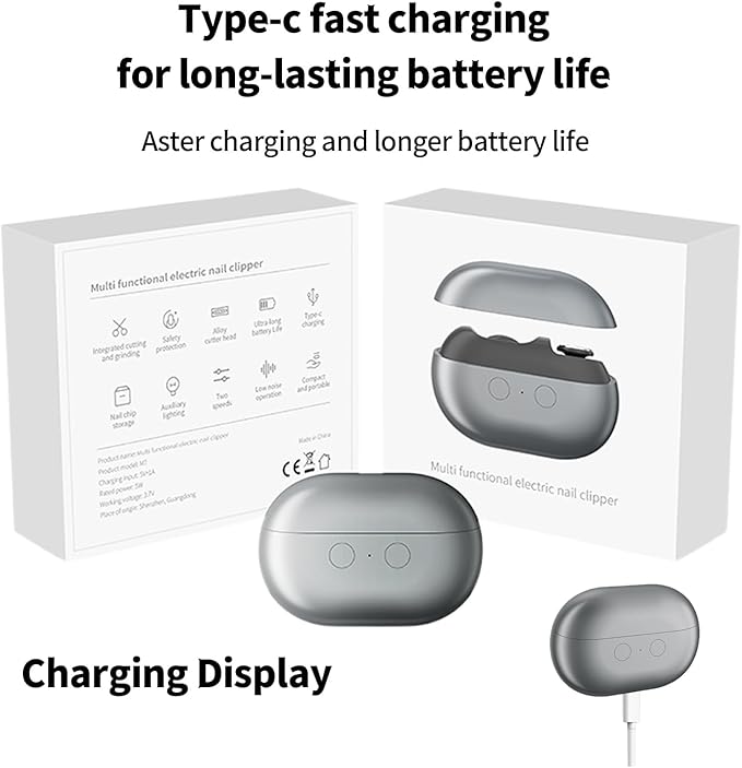 2025 New 3 in 1 Electric Nail Clipper with Polisher, 3 Speed Automatic Electric Nail Trimmer, Built-in Debris Collector, Night Light, Rechargeable Cordless USB Battery Fingernail Trimmer (Grey)