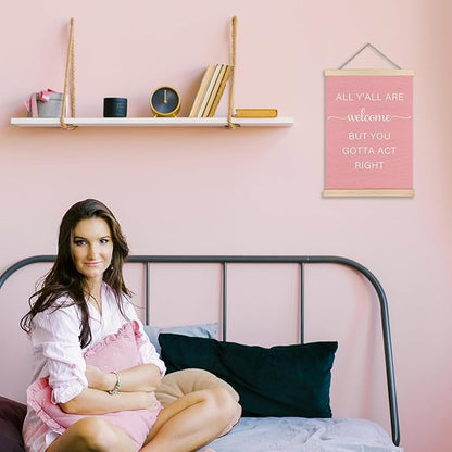 JINYO Pink Western Wall Decor, Preppy Western Cowgirl Wall Art Poster, Cowgirl Room Decor, All Y'all are Welcome But You Gotta Act Right Pink Posters for Girls Dorm Apartment, 12x16 Inches