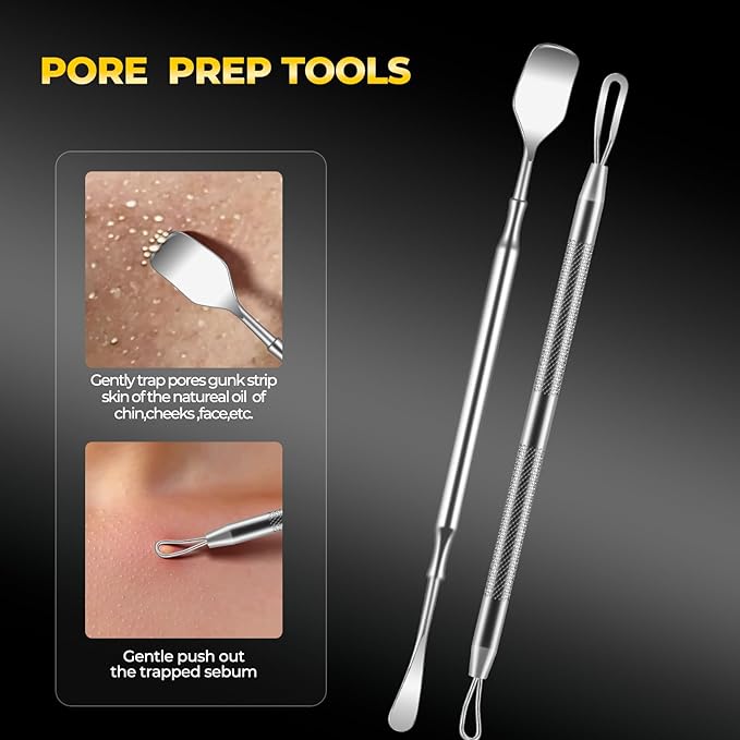 Professional Blackhead Remover Tools,Pimple Popper Tool Kit,Blemish, Whitehead Popping, 8 Pcs Zit Removing for Nose Face, Ingrown Hair Tweezers and Pore Prep Tool