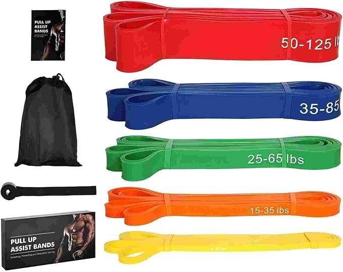 Pull Up Assist Bands Set, 5 Resistance Bands 15-125 lbs, Exercise Bands with Storage Bag, Workout Fitness Training