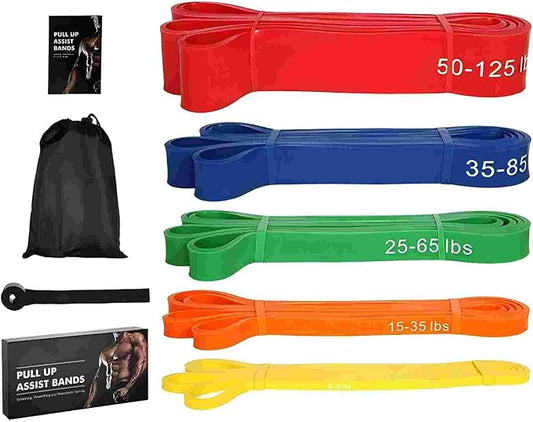 Pull Up Assist Bands Set, 5 Resistance Bands 15-125 lbs, Exercise Bands with Storage Bag, Workout Fitness Training
