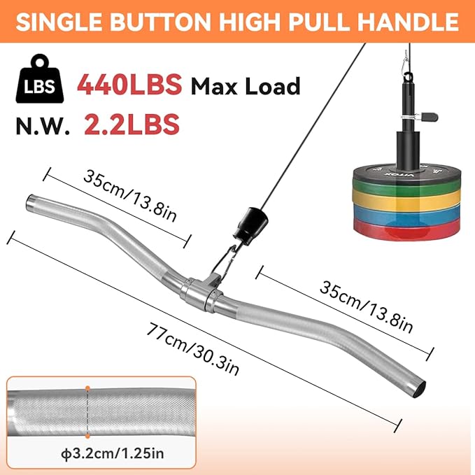 Cable Machine Attachment, lat pull down bar, Lightweigh Aluminum Tricep Straight Bar, V Bar, LAT Pulldown Attachments, gym attachments for cable machine, Accessories Load 1000lbs