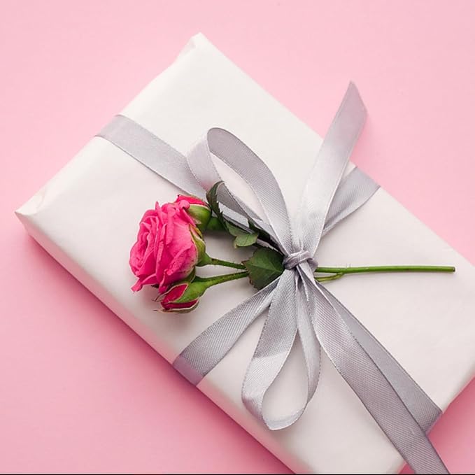 1" Width x 100 Yards Satin Ribbon, Silver Ribbon Perfect for DIY Craft, Bows, Gift Wrapping, Flower Bouquet, Valentine's Day, Christmas and Party Decoration