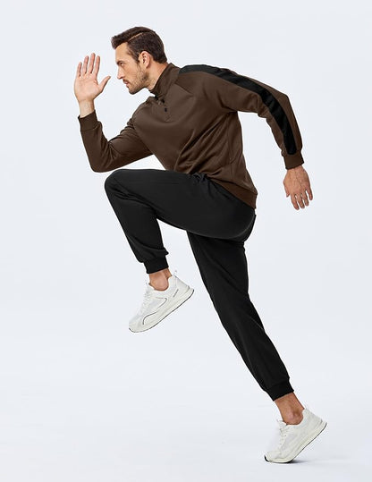 JMIERR Men's 2 Piece Casual Outfits Quarter Button Lightweight Sweatshirt Tracksuit & Joggers Sweatpants Sweatsuit Set