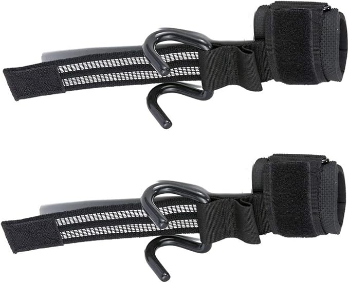 Heavy Duty Strap with pro Metal Lifting Steel Hooks Improves Grip for Weightlifting, Powerlifting, Bodybuilding & Deadlift - Neoprene Padded Wrist Wraps Provides Support for Men & Women