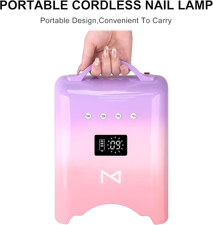 M - NEO Cordless & Rechargeable Nail Curing Lamp 78W with 4 LCD Time Display Timer, Auto Sensor, and Spacious Interior for All Hand Sizes and Nail Lengths (Metallic Rose Gold)