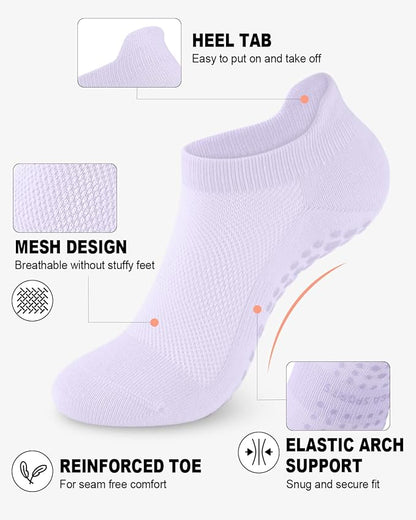 3/6 Pairs Grip Pilates Socks for Women, Non-slip Yoga Athletic Socks for Barre Ballet Barefoot Workout Hospital