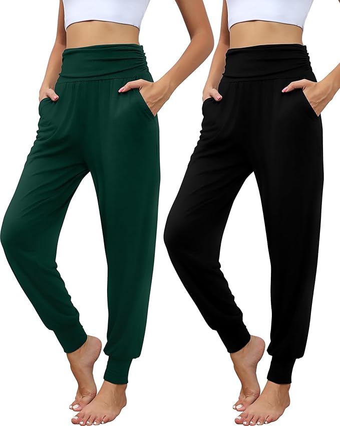 2 Pack Women's Yoga Joggers, Cozy Sweatpants with Pockets Casual Loose Comfy High Waisted Lounge Pants