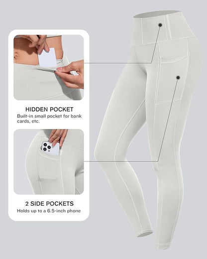 CHRLEISURE Leggings with Pockets for Women, High Waisted Tummy Control Workout Yoga Pants