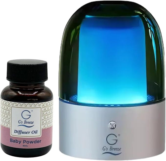 G's Breeze Smart Aroma Diffuser with 60ml Baby Powder Scent Refill – Bluetooth & Wi-Fi App Control - LED Lighting & Adjustable Intensity - Long-Lasting Soft Powdery Fragrance for Home or Office