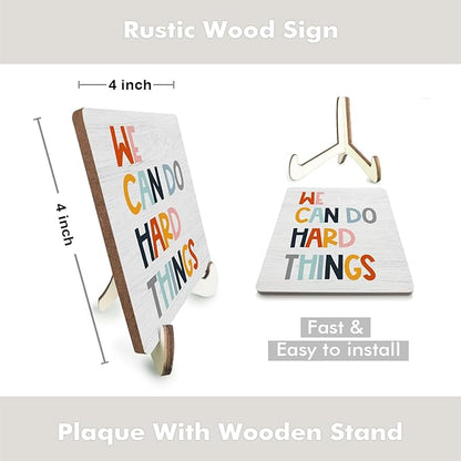 Decorative Desk Decor Motivational Affirmations Plaque with Wooden Stand Inspirational Mental Health Wood Sign for Office Nursery Homeschool Classroom Education Reading Corner Table Shelf