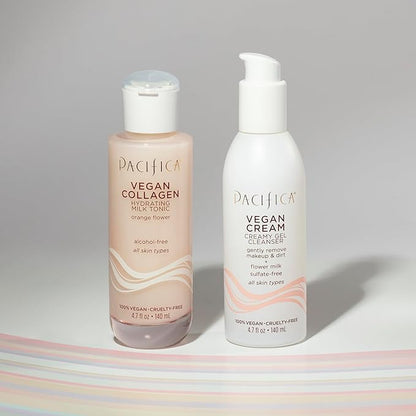 Pacifica Vegan Collagen Cream Gel Facial Cleanser - Daily Foaming Face Wash & Makeup Remover, Hydrating Anti-Aging Face Wash for Dry & Sensitive Skin, 4.7oz