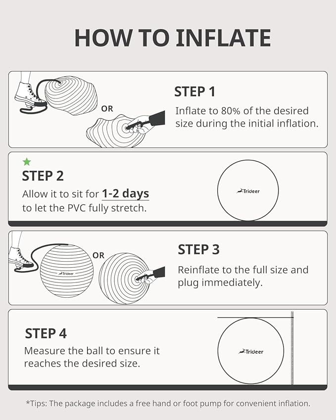 Trideer Exercise Ball for Yoga, Pilates & Fitness – Stability Ball Equipment for Home Gym & Office Chair, Core & Balance Training Accessories, Physical Therapy Equipment, Quick Pump Included, 5 Sizes