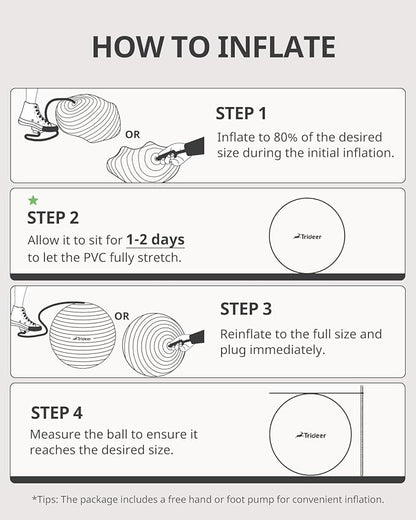 Trideer Exercise Ball for Yoga, Pilates & Fitness – Stability Ball Equipment for Home Gym & Office Chair, Core & Balance Training Accessories, Physical Therapy Equipment, Quick Pump Included, 5 Sizes