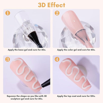 Makartt 3D Gel Nail Art: White and Black Sculpting Candy Molding Gel No Wipe Craving Embossed Gel Polish Set for Decoration Manicure Charm Designs (Whiteout Wonder & Noir)