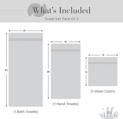 100% Combed Cotton Bathroom Towel Set of 3- 1 Bath Towel, 1 Hand Towel, 1 Wash Cloth, Sustainable, Soft, Highly Absorbent 3 Piece Cotton Bath Towel Set Ideal for Hotels, Spa, Bathroom, Dorm, Grey