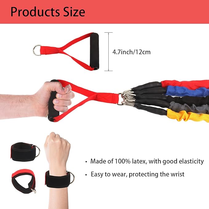 15 PCS Resistance Bands Set, 20-40lbs Exercise Tubes with Handles, Protective Nylon Sleeves, Door Anchor & Ankle Strap, Stretch Bands for Full Body Workout, Strength Training for Men & Women