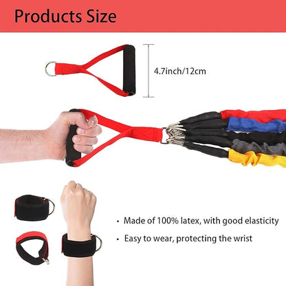 15 PCS Resistance Bands Set, 20-40lbs Exercise Tubes with Handles, Protective Nylon Sleeves, Door Anchor & Ankle Strap, Stretch Bands for Full Body Workout, Strength Training for Men & Women