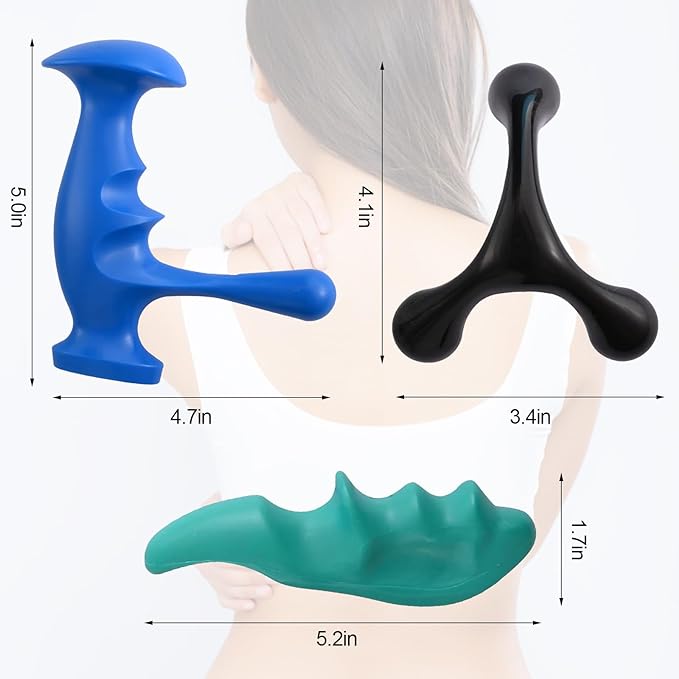 Manual Trigger Point Massage Tool and Thumb Saver for Full Body Deep Tissue Massage, Set Include 1 Green Thumb Protector Tool 1 Palm Urchin Massage Tool Hand Held 4-Legged Massage Knobs