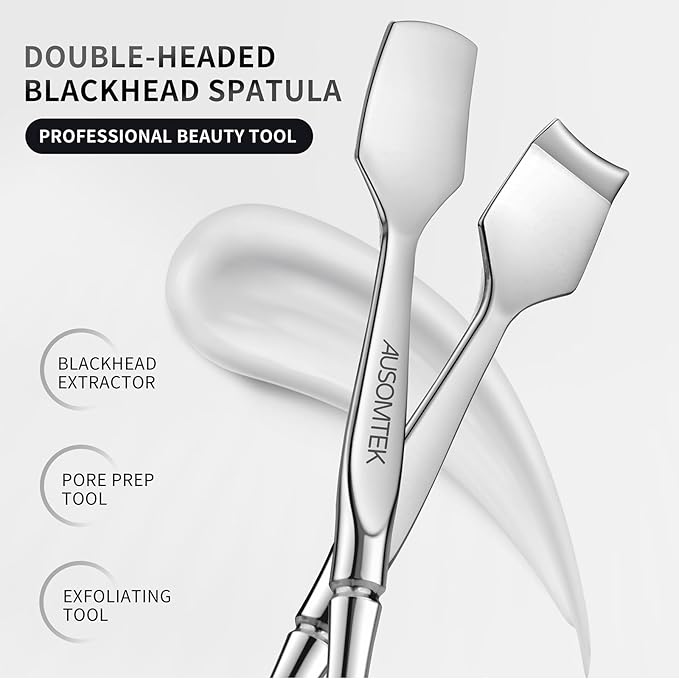 Blackhead Remover Tool, Pore Cleaner & Comedone Extractor Face Spatula, Professional Stainless Steel Whitehead & Pimple Extractor Tool for Facial Skin Care with Cyan PU Case