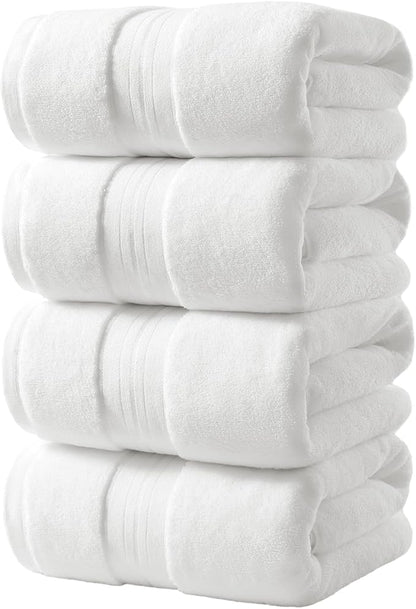 REDKISS 100% Cotton Bath Towels Set of 4, Extra Large Bath Sheets 27 X 59 Inches, 600 GSM, Quick Dry, Ultra Soft & Super Absorbent Bathroom Towel Sets for Bathroom, Gym, Spa, Pool & Hotel, White