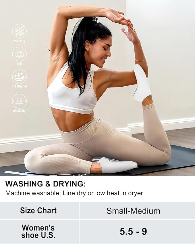 5 Pairs Pilates Grip Socks Yoga Socks with Grips for Women, Non-Slip Athletic Socks for Ballet, Dance, Workout, Hospital