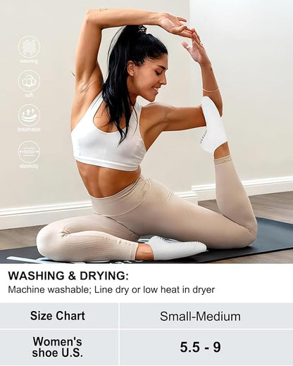 5 Pairs Pilates Grip Socks Yoga Socks with Grips for Women, Non-Slip Athletic Socks for Ballet, Dance, Workout, Hospital