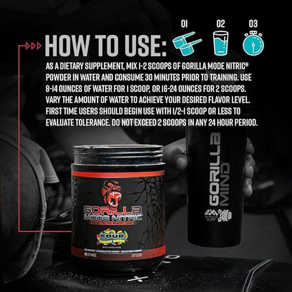 Gorilla Mind - Gorilla Mode Nitric Upgraded Stimulant Free Pre-Workout – Best Tasting and Most Effective Stimulant Free Pre-Workout/Massive Pumps · Vasodilation · Power / 772 Grams (Orange Rush)