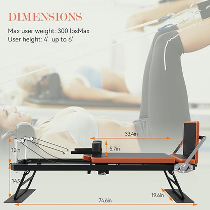 Pilates Reformer,Foldable Pilates Machine for Home Use and Gym Workout,Suitable for Advanced and Beginners Users ,Pilates Equipment with 4 Springs&5 Resistance Cords
