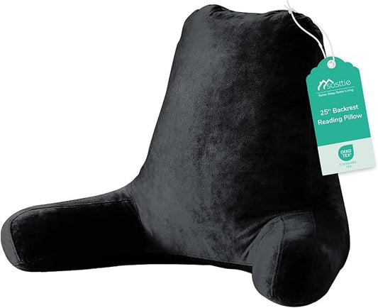 Sasttie 25-inch Reading Pillows for Sitting in Bed Adult, Jumbo Velvet Back Pillow Bed Sitting Up, XL High Back-Rest Support Cushion for Sit Up on Couch & Floor, Oeko-Tex Certified, Black