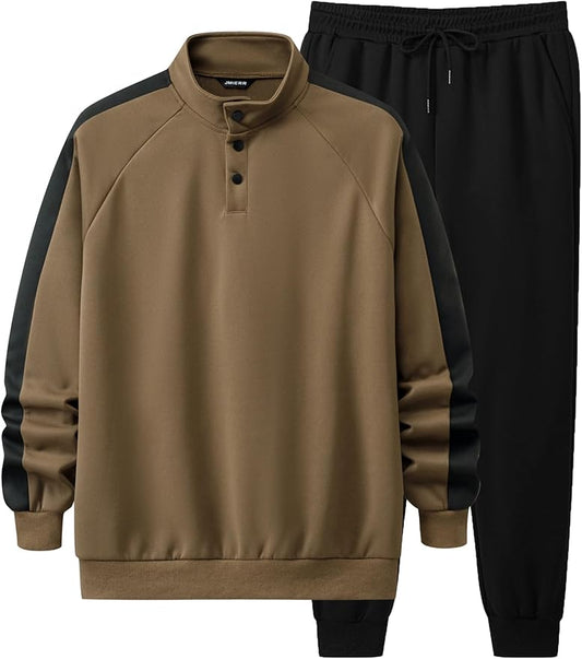 JMIERR Men's 2 Piece Casual Outfits Quarter Button Lightweight Sweatshirt Tracksuit & Joggers Sweatpants Sweatsuit Set