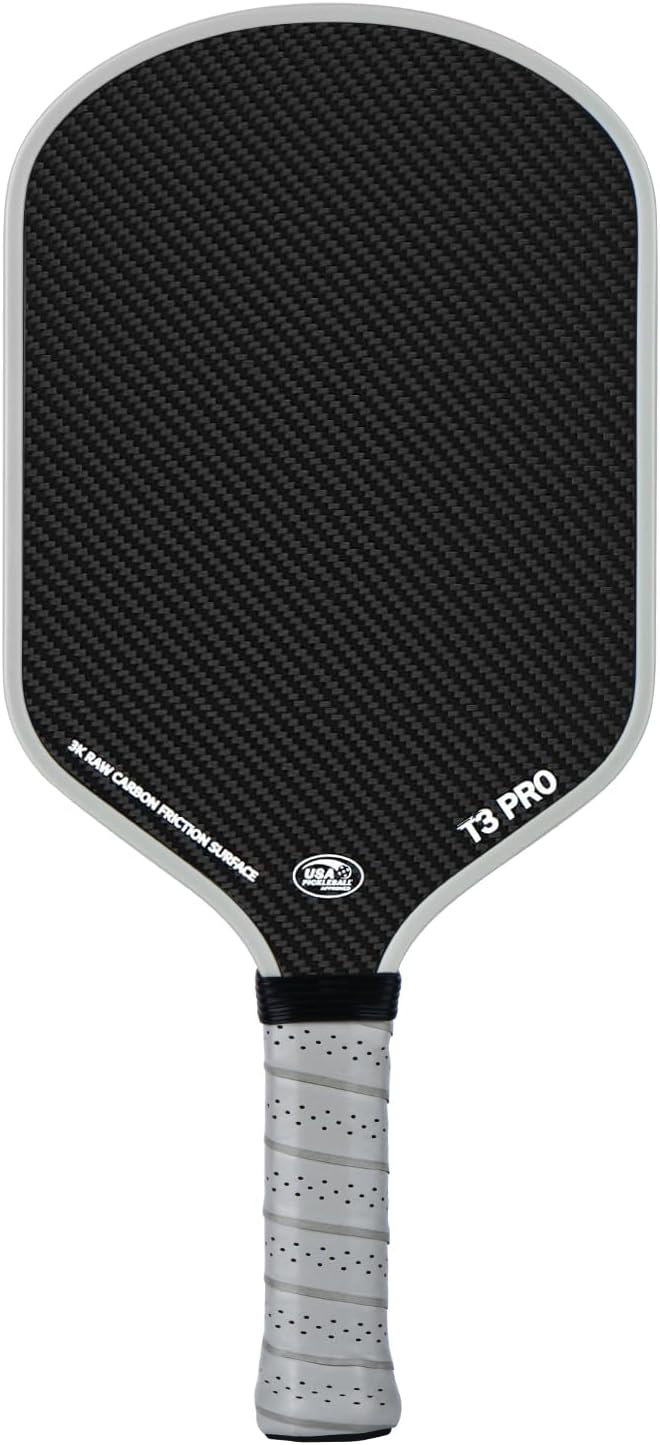 Pickleball Paddle - 3K Raw Carbon Fiber Surface (CFS) + Carbon Abrasion Surface (CAS) with High Grit & Spin, Sure-Grip Elongated Handle, Pickle Ball Paddle with 16mm Polypropylene Honeycomb Core