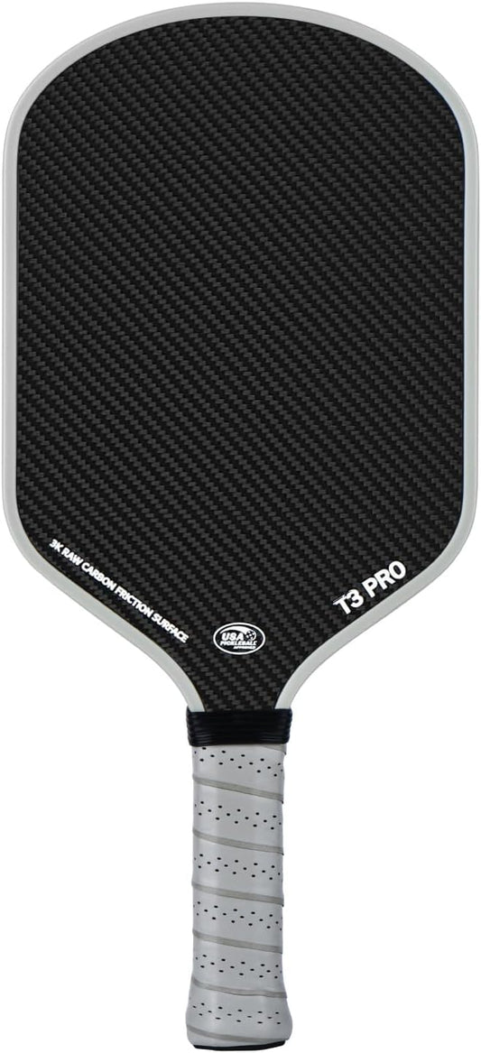 Pickleball Paddle - 3K Raw Carbon Fiber Surface (CFS) + Carbon Abrasion Surface (CAS) with High Grit & Spin, Sure-Grip Elongated Handle, Pickle Ball Paddle with 16mm Polypropylene Honeycomb Core