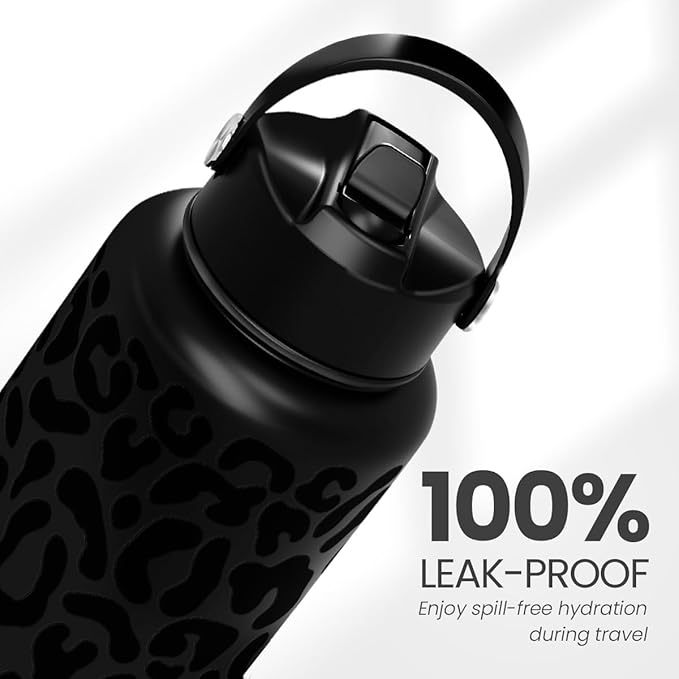 SANDJEST Leopard Water Bottle 32oz Stainless Steel Double Wall Vacuum Insulated with Lid, Leopard Print Water Bottles for Gym Sports Travel Outdoor, Gifts for Women Girls Ladies Birthday Christmas