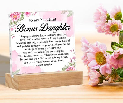 Bonus Daughter Gifts, Step Daughter Gifts from Stepmom, Stepdaughter Gifts, to My Bonus Daughter Acrylic Desk Plaque Sign