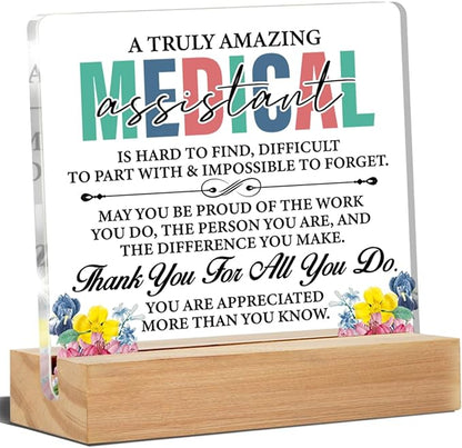 Medical Assistant Gifts for Women, MA Medical Assistant Appreciation Gifts Acrylic Desk Plaque Sign 4 x 4 Inches