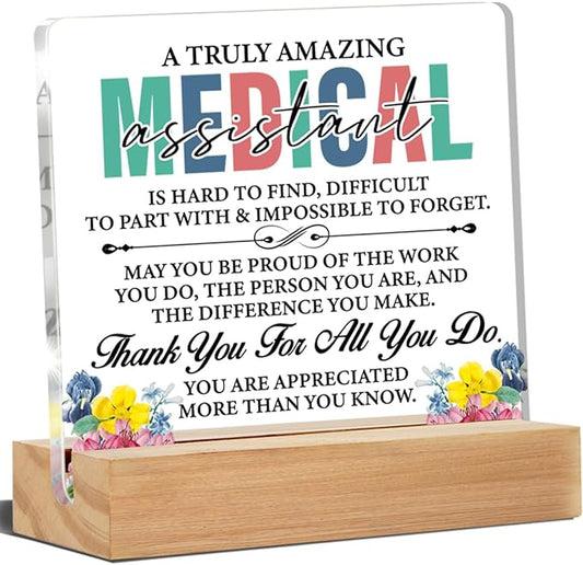 Medical Assistant Gifts for Women, MA Medical Assistant Appreciation Gifts Acrylic Desk Plaque Sign 4 x 4 Inches