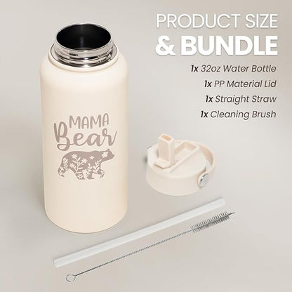 SANDJEST Mom Water Bottle, Mama Bear Bottles 32oz Stainless Steel Insulated with Lid, Mom Gifts from Daughter Son, Gifts for Mother's Day Christmas Birthday