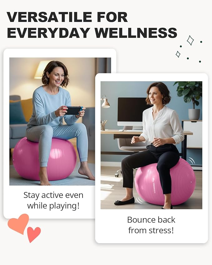 Trideer Exercise Ball for Yoga, Pilates & Fitness – Stability Ball Equipment for Home Gym & Office Chair, Core & Balance Training Accessories, Physical Therapy Equipment, Quick Pump Included, 5 Sizes