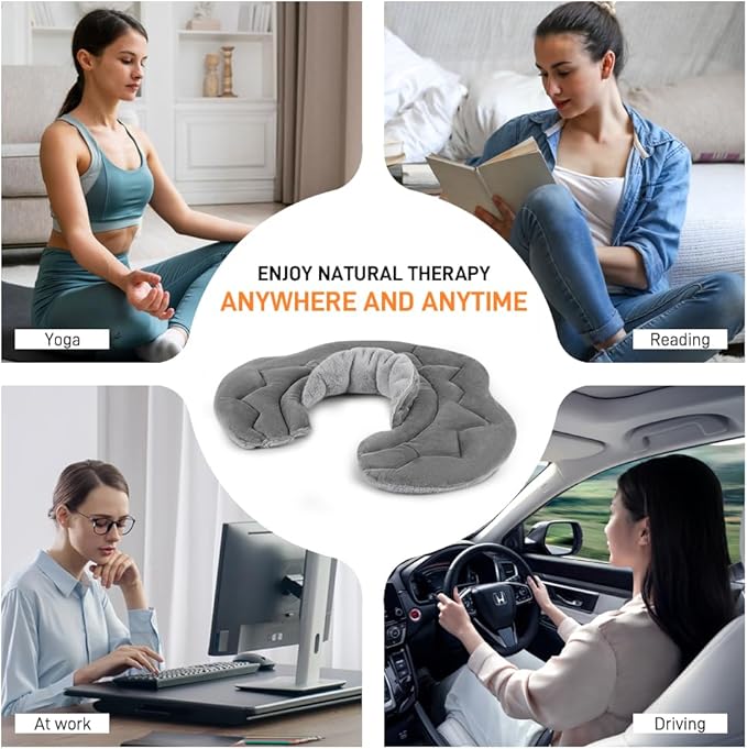 Microwavable Heating Pad for Neck and Shoulders, Weighted Microwave Moist Heated Wrap for Pain Relief Muscle Stress Tension, Heat Neck Wrap with Aromatherapy, Hot & Cold Compress, Grey