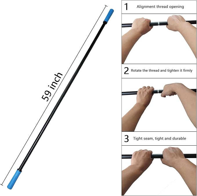 Yoga Stick 5 ft Sturdy Steel, Adjustable Stretching Stick for Mobility, Flexibility and Balance, Versatile Exercise Stick with 5 Steel Rods & rubber Handles