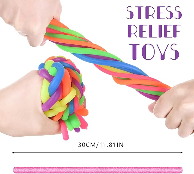 64 Pcs Stretchy String Fidget Toys , Stress Relief Kits for Kids and Adults,Gifts for Birthday Party Favors, Christmas Stocking Stuffers, School Classroom Rewards（Assorted Forms and Colors）