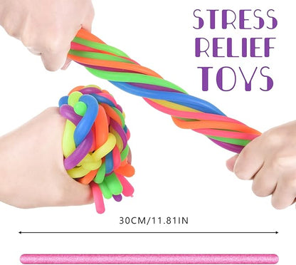 64 Pcs Stretchy String Fidget Toys , Stress Relief Kits for Kids and Adults,Gifts for Birthday Party Favors, Christmas Stocking Stuffers, School Classroom Rewards（Assorted Forms and Colors）
