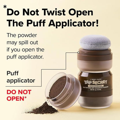I DEW CARE Tap Secret Dry Shampoo Powder with Biotin - Tap Secret Medium Brown | Strengthening & Volumizing, Powder Type, Refillable, Travel size, Non-aerosol, Brunette, Korean Ginseng, 0.24 Oz